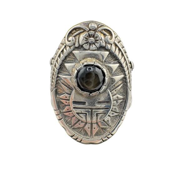 Vintage Sterling Silver 925 Stone Ring Unisex Artisan Design - Picture 7 of 11